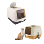 Cat litter box closed clean step