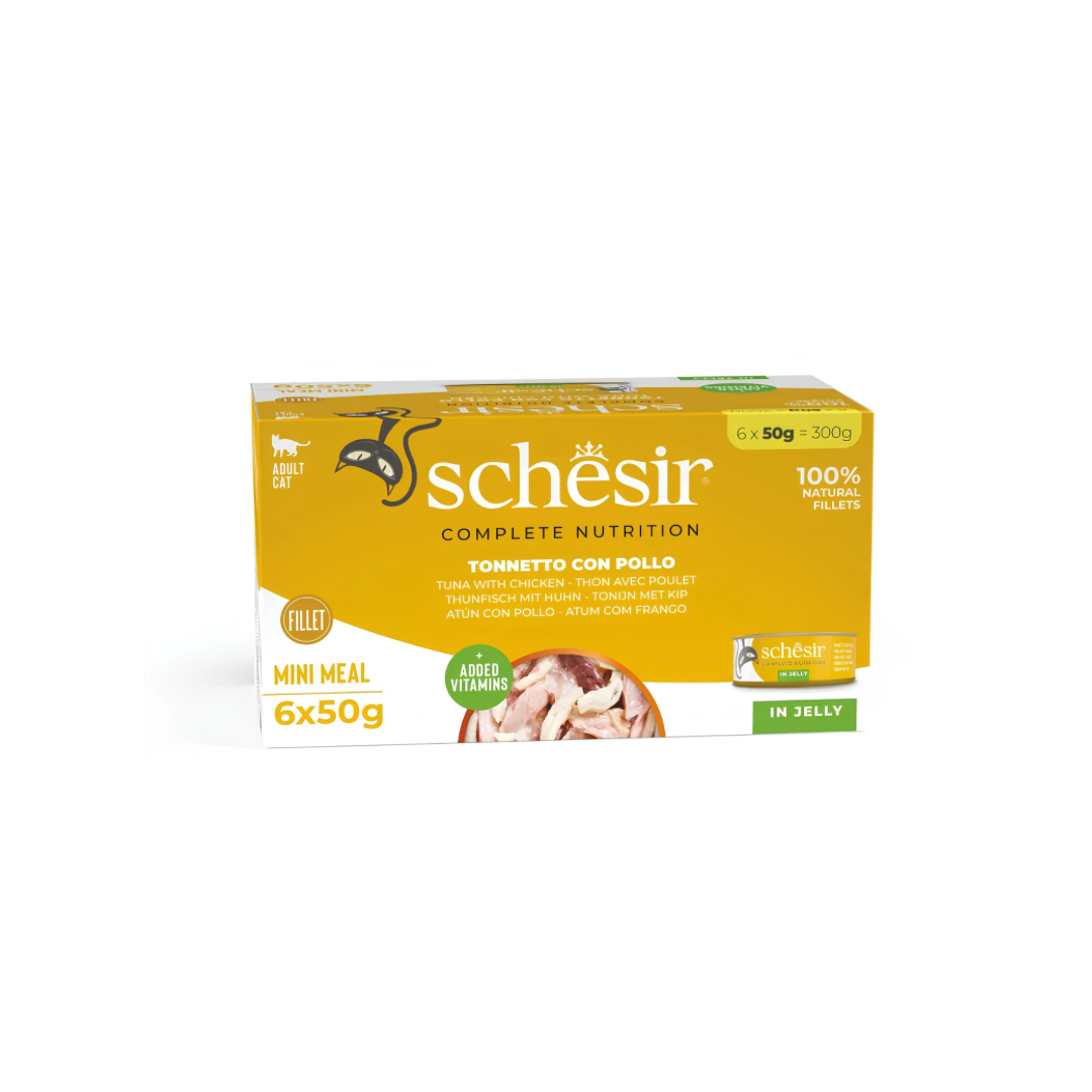 Wet food website Schesir Complete Cat Food in Jelly Tuna with Chicken (6×50g) - Image 1