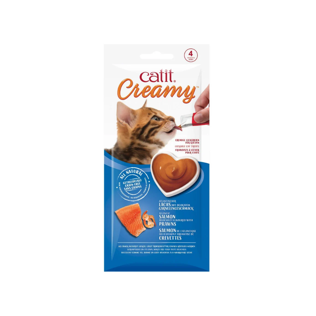 Treats & vitamin website - 90 كاتِت مكافآت كريمية للقطط بنكهة السلمون والروبيان 4 قطع - الصورة 1